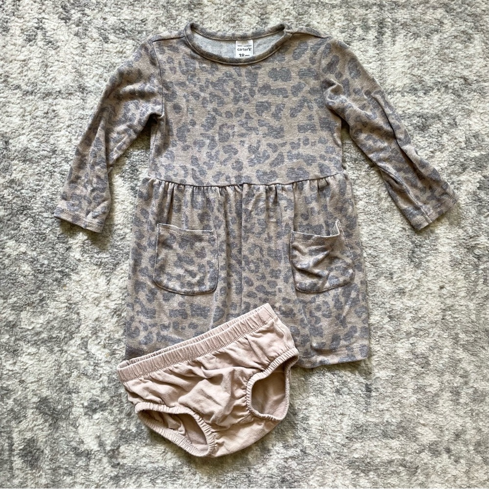 Carters long sleeve leopard print dress & diaper cover